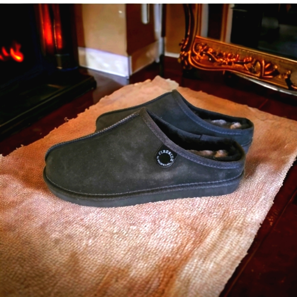 Men's Fireside By Dearfoams Black Grafton Genuine Shearling Clog Sz 13